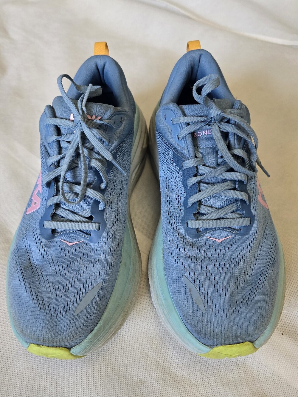 Hoka Bondi 8 Women's Running Shoes - Blue with Pink and Yellow Accents Size 11D
